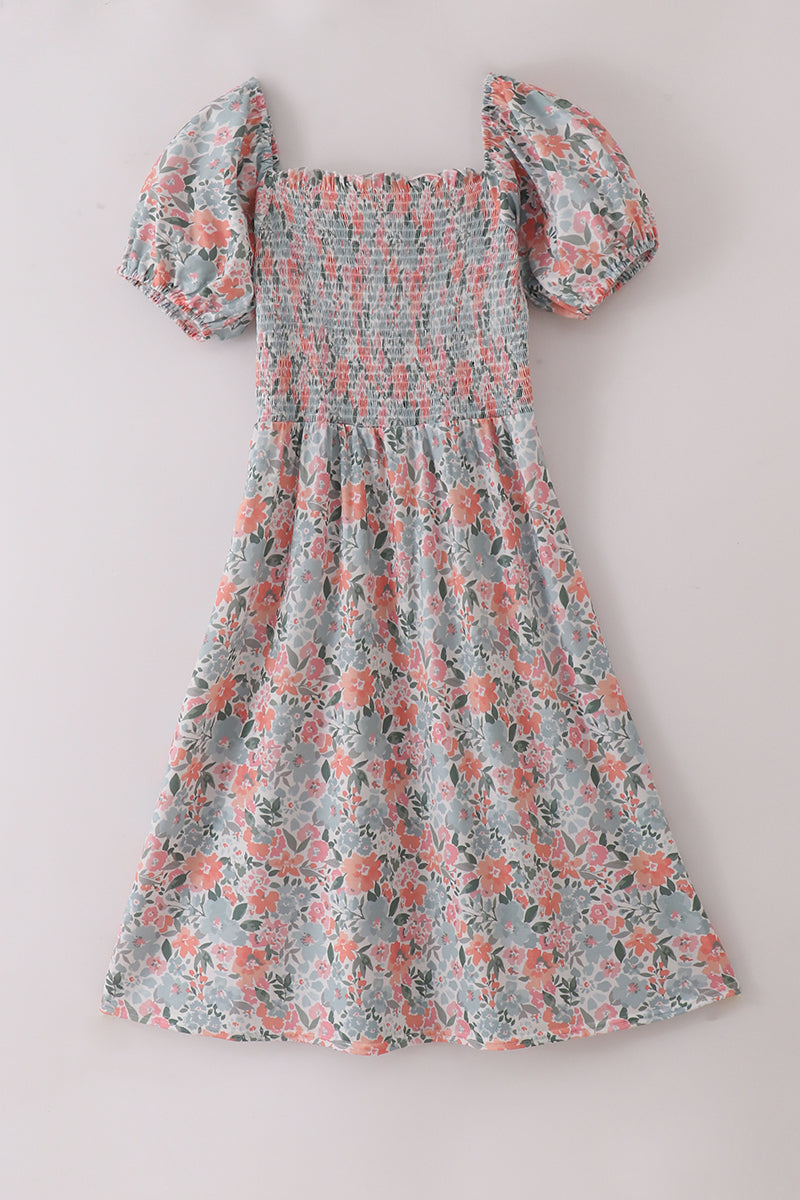Green Garden Bloom Smocked Dress Adult
