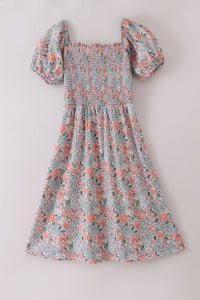 Green Garden Bloom Smocked Dress Adult
