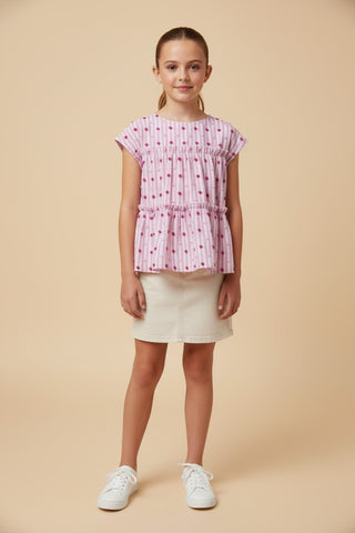 Girls Swiss Dot Ruffled Striped Boxy Tank – Chic Summer Style-130 Kids Tops-Hayden-Baby In Bloom