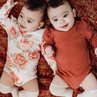 Organic Cotton Long Sleeve Fall Bodysuit 2-Pack | Rust & Floral