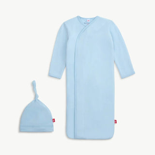 Baby Blue Modal Magnetic Gown & Knotted Hat Set-110 Footie/pjs/coverall/gown-Magnetic Me-Baby In Bloom