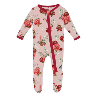 Baby Rose Holiday Floral with 2-Way Zipper Footie