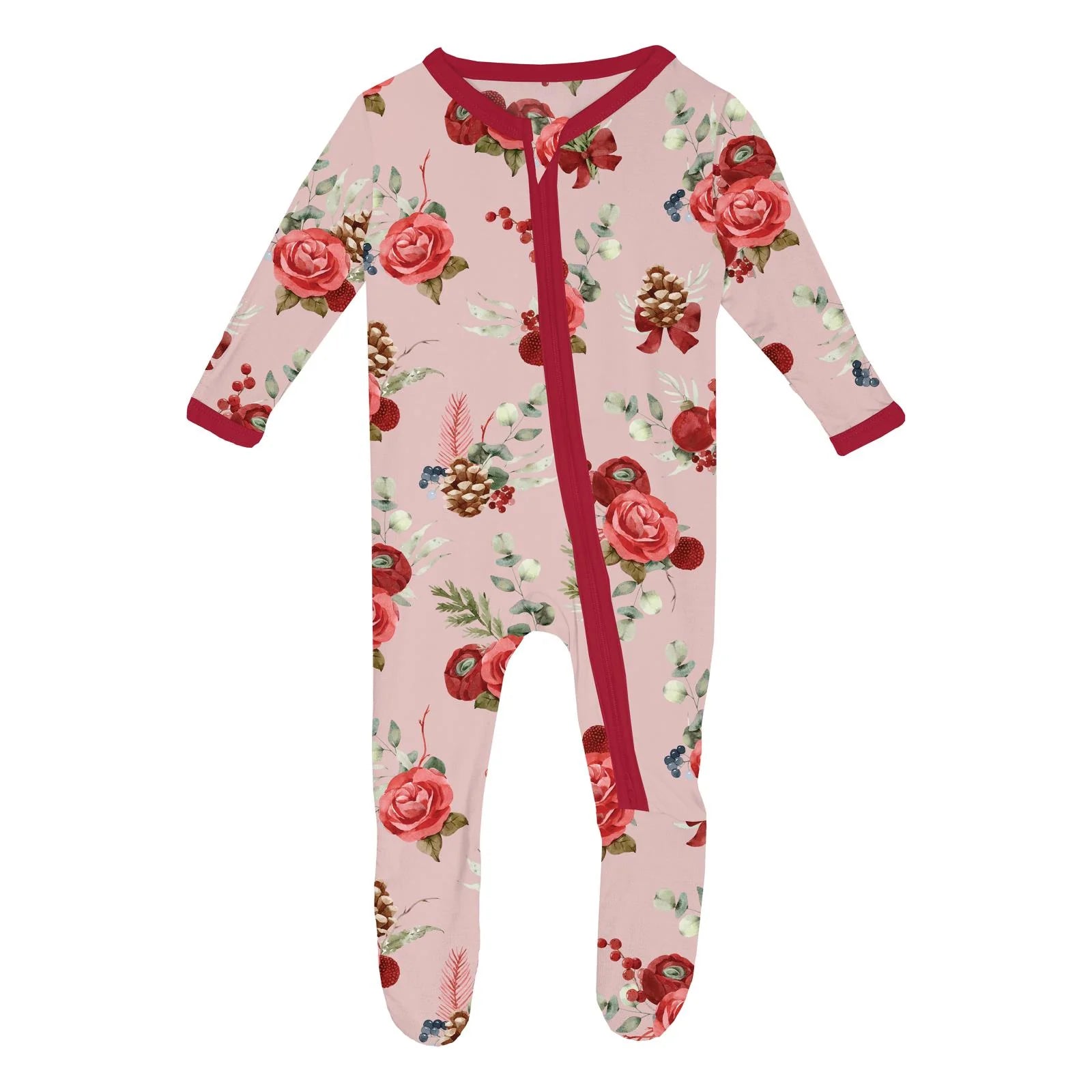 Baby Rose Holiday Floral with 2-Way Zipper Footie