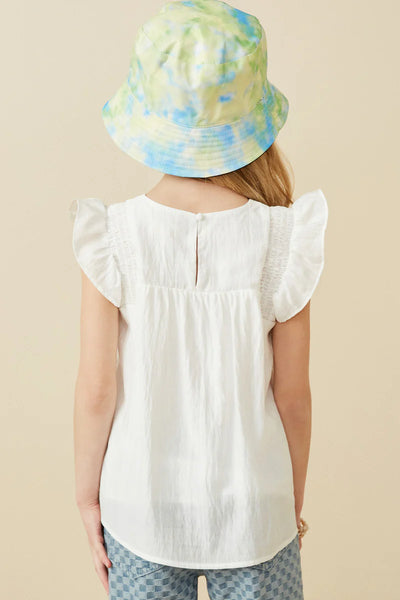 Back of White Flutter Sleeve Shirt
