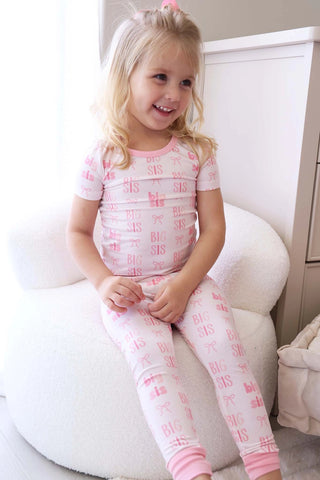 "Big Sis" Pink Bows 2-Piece Pajama Set – Soft Sibling Reveal Sleepwear-180 Pajamas-Caden Lane-Baby In Bloom
