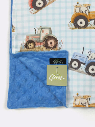Ultra-Soft Blue Gingham Tractor Bamboo Swaddle Blanket-170 Baby Soft Gifts-Clover Cottage-Baby In Bloom