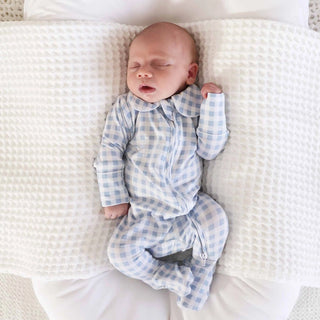 Blue Gingham with Peter Pan Collar Footie