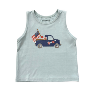 Boys Patriotic American Truck Tank Top – Vintage Summer Graphic Tee-130 Kids Tops-Baby Sprouts-Baby In Bloom