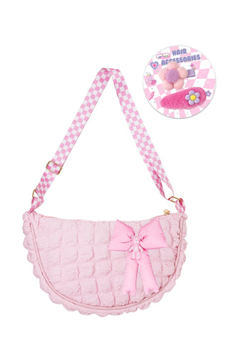 Bowtiful Pink Puffer Crossbody Bag Set with Matching Hair Clips-190 Toys-Hot Focus-Baby In Bloom