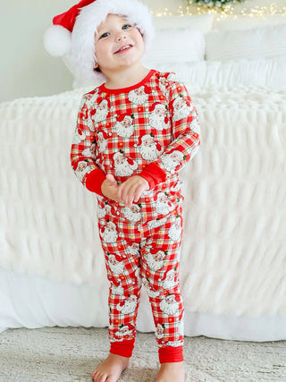 Caden Lane Vintage Santa Plaid 2-Piece Christmas Pajamas Set-150 Kids Sets-Caden Lane-Baby In Bloom