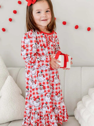 Caden Lane Santa Plaid Ruffle Christmas Gown | Luxury Holiday Sleepwear-160 Dress/Romper/Jumpsuit-Caden Lane-Baby In Bloom