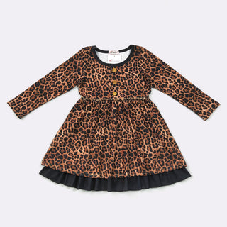 Wild & Whimsical Long Sleeve Cheetah Print Girls' Dress-160 Dress/Romper/Jumpsuit-Clover Cottage-Baby In Bloom
