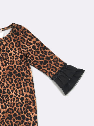 Cheetah Print Long-Sleeve Ruffle Baby Romper