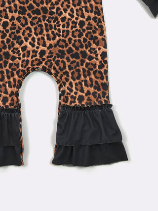 Cheetah Print Long-Sleeve Ruffle Baby Romper