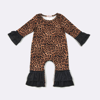 Cheetah Print Long-Sleeve Ruffle Baby Romper