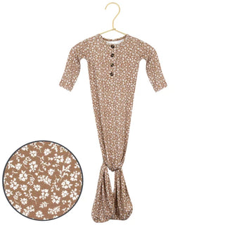 Eden Knotted Baby Gown | Soft Earthy Floral Newborn Sleeper-110 Footie/pjs/coverall/gown-Lou Lou and Company-Baby In Bloom