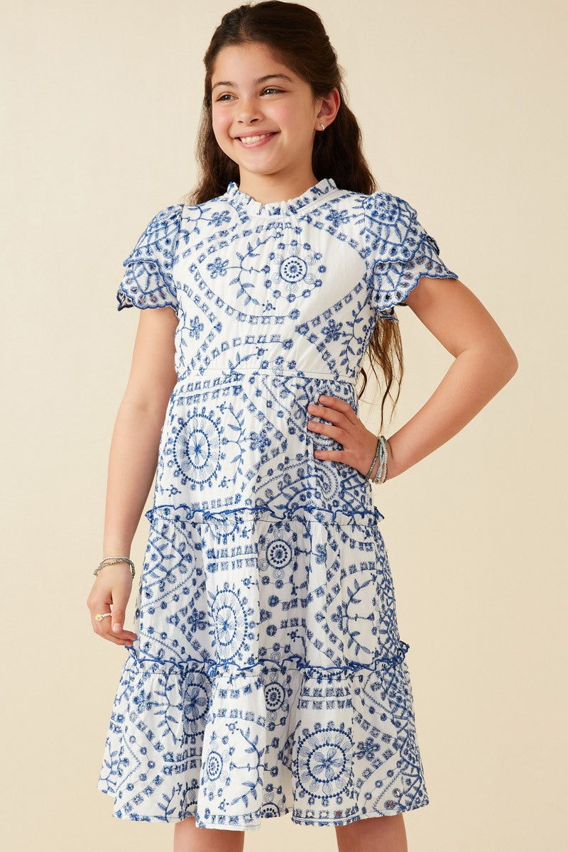 Blue & White Embroidered Dress