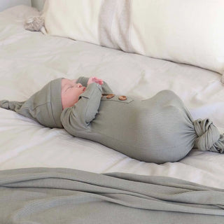 Eucalyptus Knotted Gown and Hat-110 Footie/pjs/coverall/gown-Caden Lane-Baby In Bloom