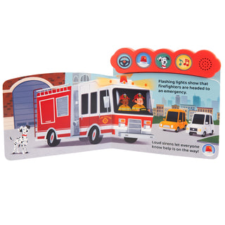 Fire Trucks Interactive Sound Book: 4-Button Light-Up Toy for Toddlers