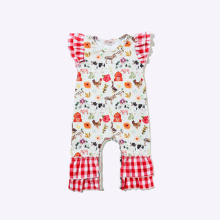 Little Farmer Floral Romper – Gingham Ruffle Baby One-Piece-160 Dress/Romper/Jumpsuit-Clover Cottage-Baby In Bloom