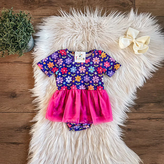 Purple Floral Skirted Onesie