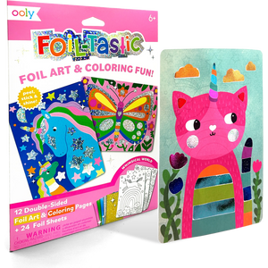 Ooly Foil-Tastic foil art and coloring fun set with a pink cat unicorn design on a white background