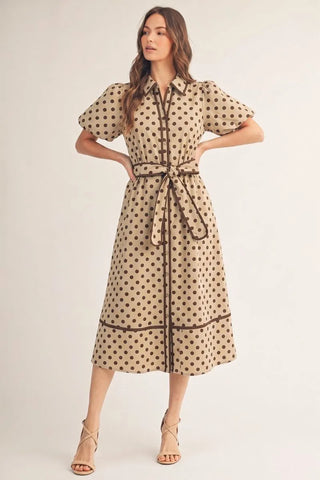 Everly Polka Dot Cotton Midi Shirt Dress