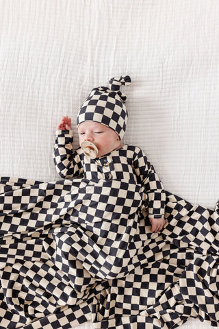 Gibson Checkered Knotted Baby Gown | Ultra-Soft Newborn Sleeper