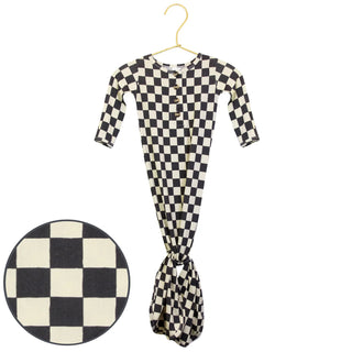 Gibson Checkered Knotted Baby Gown | Ultra-Soft Newborn Sleeper-110 Footie/pjs/coverall/gown-Lou Lou and Company-Baby In Bloom
