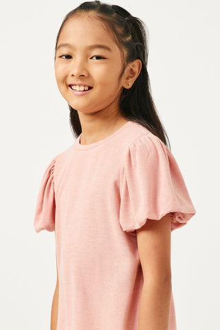Girls' Rose Pink Puff Sleeve Knit Top – Soft Cotton Blend