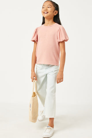 Girls' Rose Pink Puff Sleeve Knit Top – Soft Cotton Blend