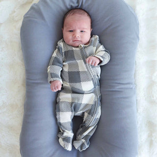 Grey Big Check Waffle Footie-110 Footie/pjs/coverall/gown-Caden Lane-Baby In Bloom