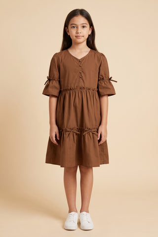 Tween Girls’ Bow-Detail Tiered Poplin Dress