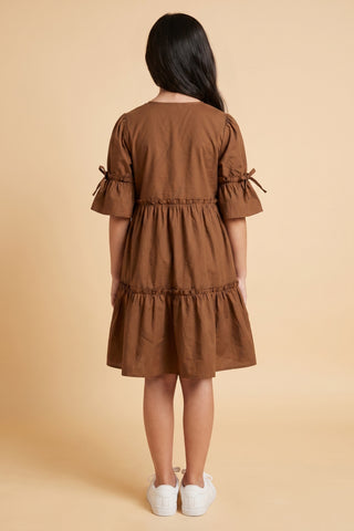 Tween Girls’ Bow-Detail Tiered Poplin Dress