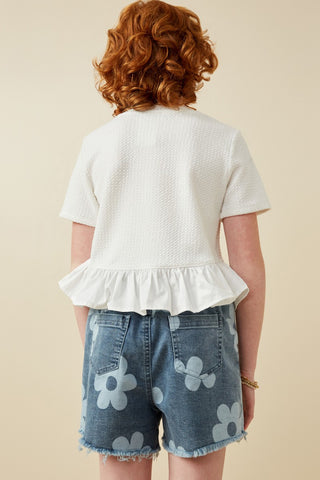 Ever-Soft Ruffle Hem Girls' Blouse – Play-Ready White Stretch Top-130 Kids Tops-Hayden-Baby In Bloom