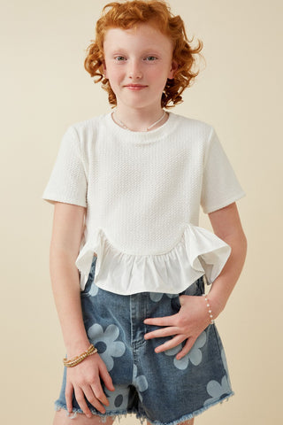 Ever-Soft Ruffle Hem Girls' Blouse – Play-Ready White Stretch Top-130 Kids Tops-Hayden-Baby In Bloom