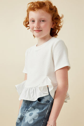 Ever-Soft Ruffle Hem Girls' Blouse – Play-Ready White Stretch Top-130 Kids Tops-Hayden-Baby In Bloom