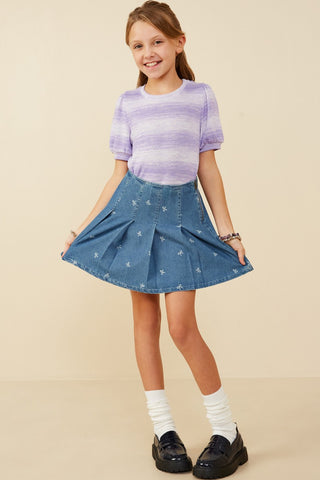 Girls' 100% Cotton Embroidered Denim Pleated Skirt-140 Kids Bottoms-Hayden-Baby In Bloom