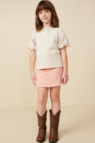 Girls' Box Pleat French Terry Puff Sleeve Top