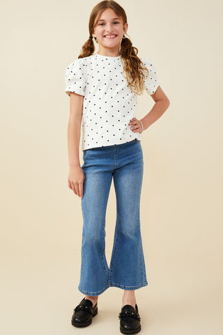 Girls' Polka Dot Puff Sleeve Tee – Soft Cotton Stretch
