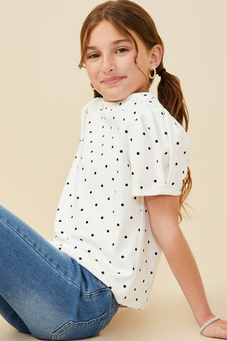 Girls' Polka Dot Puff Sleeve Tee – Soft Cotton Stretch