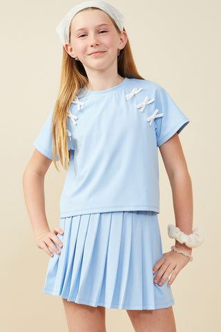 Coquette Bow Sporty Active Tee – Sky Blue Performance Top-130 Kids Tops-Hayden-Baby In Bloom