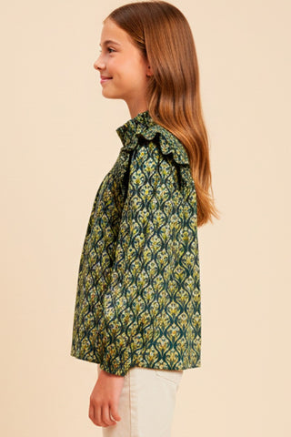 Girls Block Print Smocked Ruffle Top – Durable Tween Style