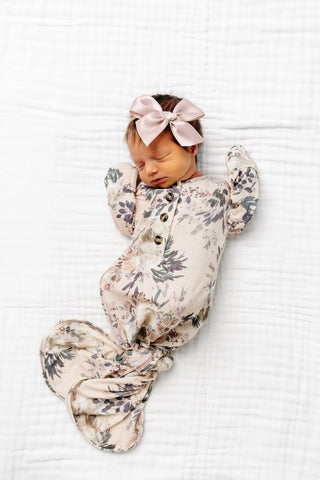 Luxurious Hazel Floral Knotted Baby Gown-110 Footie/pjs/coverall/gown-Lou Lou and Company-Baby In Bloom