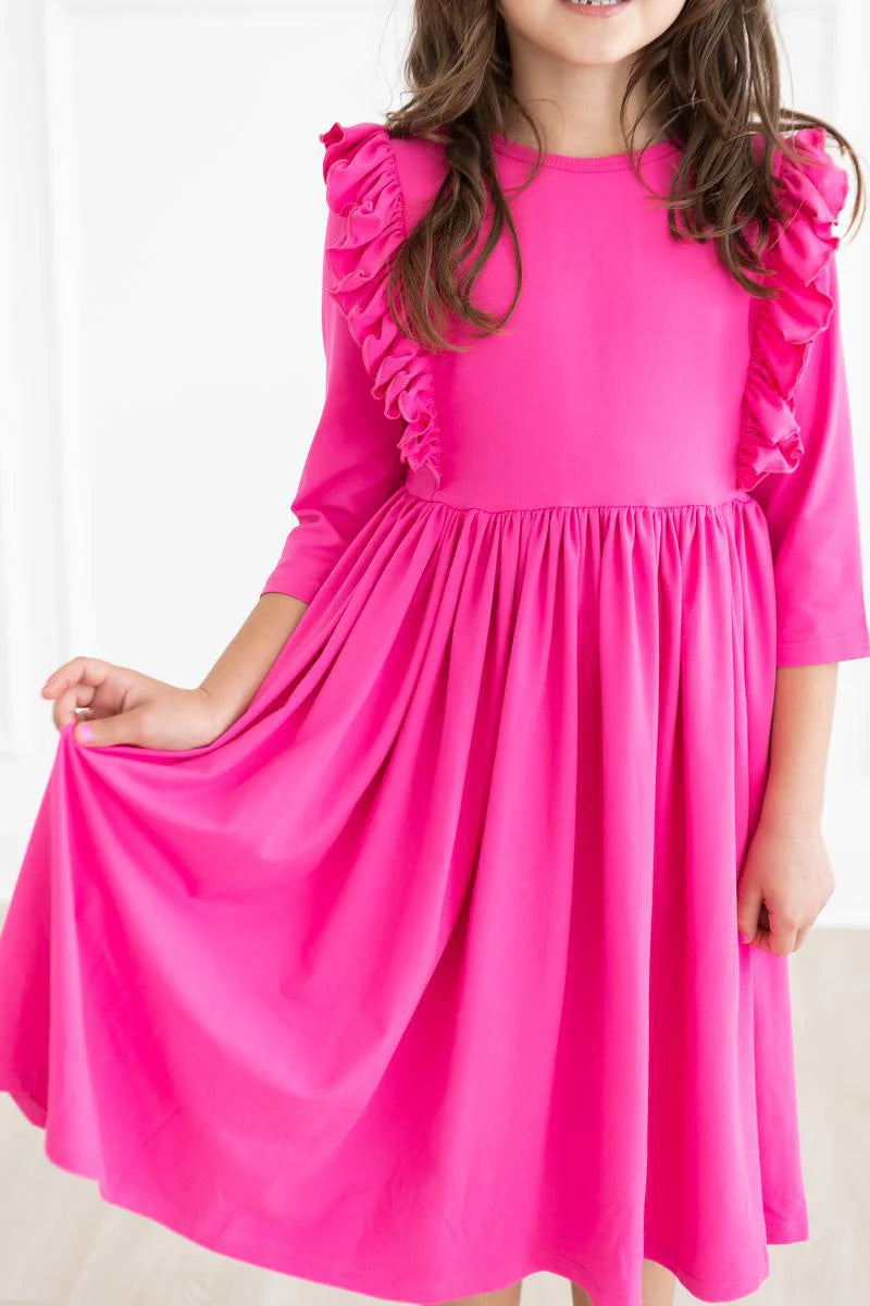 Hot Pink Twirl Dress 3/4 Sleeve