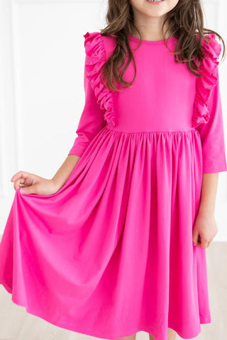 Hot Pink Twirl Dress 3/4 Sleeve