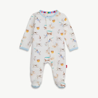 Howlarious Magnetic Baby Footie – Playful Dog Print-110 Footie/pjs/coverall/gown-Magnetic Me-Baby In Bloom