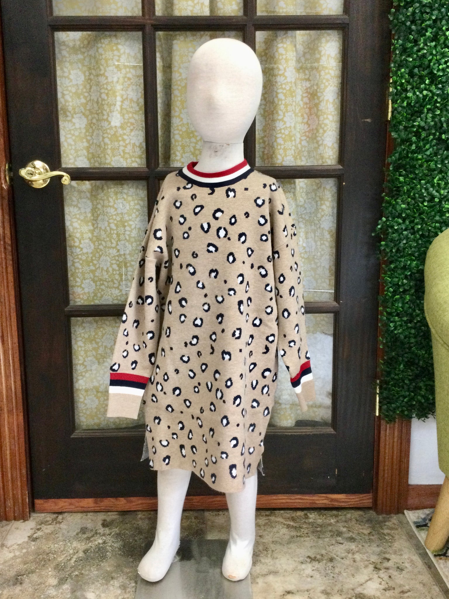 Tween Leopard and Red Sweater Dress