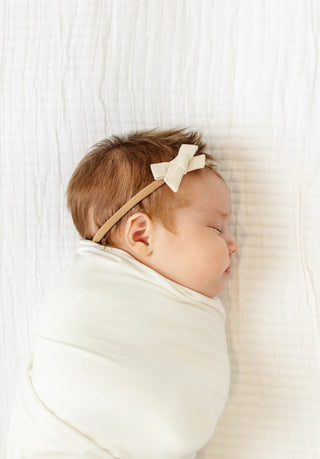Classic Ivory Linen Bow | Hand-Tied Baby Headband-120 Kids Accessories-Lou Lou and Company-Baby In Bloom