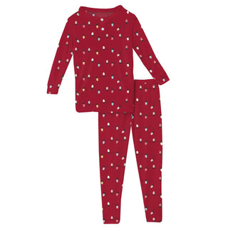 Crimson Holiday Lights Long Sleeve Henley Pajamas